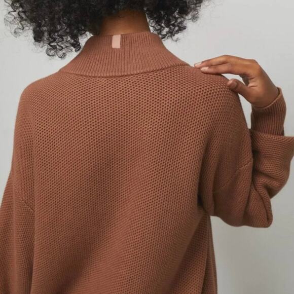 Lunya Cozy Cotton Silk Pocket Henley Pullover Sweater in Humble Brown Medium - Picture 3 of 11